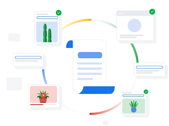 Ilustrație a rezultatelor căutării încercuind o pagină lungă ce reprezintă politicile de conținut Google
